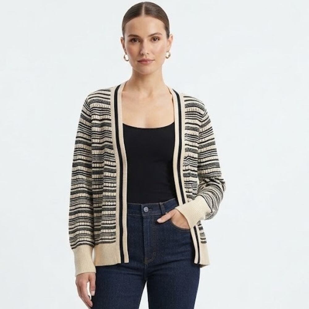 Espresso Striped Knit Open-Front Cardigan Ribbed Large